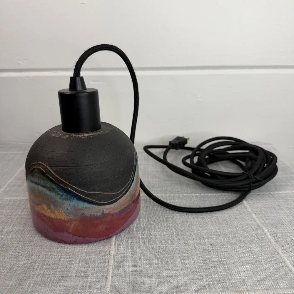 Handmade Ceramic Pendant Light Clay Southwestern Desert Woodruff‎ Black